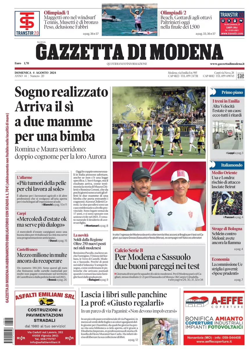 Prima-pagina-gazzetta di modena-oggi-edizione-del-2024-08-04